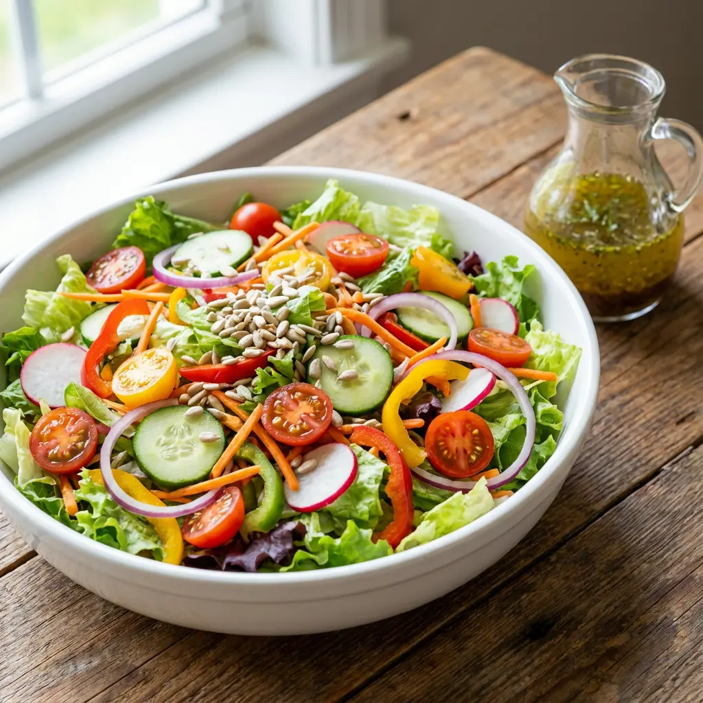 GEMISCHTER SALAT (Mit Hähnchenbruststreifen und Joghurt-Dressing)